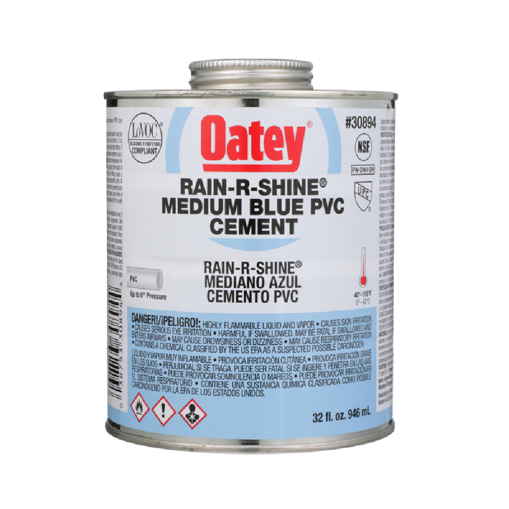 Pegamento PVC RAIN-R-SHINE Mediano Azul 1/4 Gl OATEY