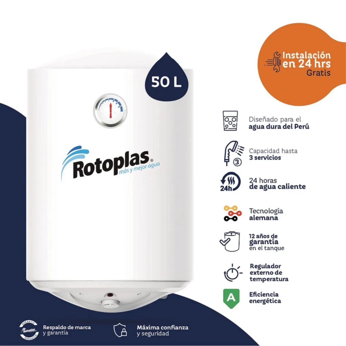 DURATERMA 50 LITROS - TERMA DE ACUMULACIÓN ROTOPLAS - Imagen 2